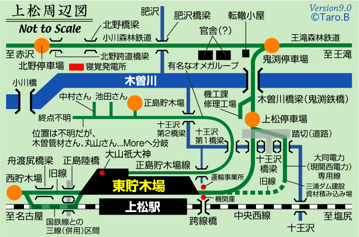 上松周辺図,上松東貯木場,小川森林鉄道,王滝森林鉄道,林鉄