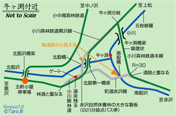 小川森林鉄道の牛ヶ渕周辺図