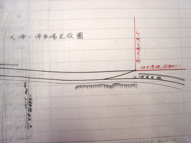 関西電力三浦専用線,王滝森林鉄道旧線,林鉄,犬返り停車場,平面図