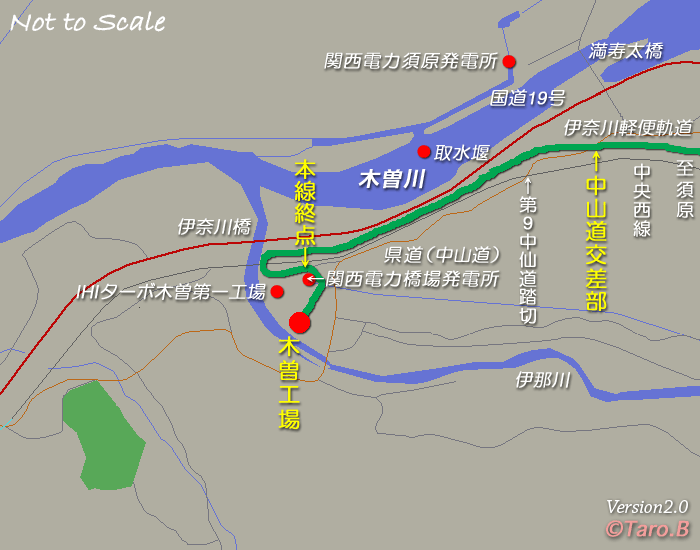 伊奈川軽便軌道地図,トロッコ軌道map,大桑村,木曽路
