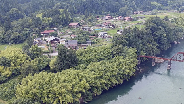 木曽森林鉄道野尻線・木曽川橋梁周辺の空撮写真（ドローン撮影）